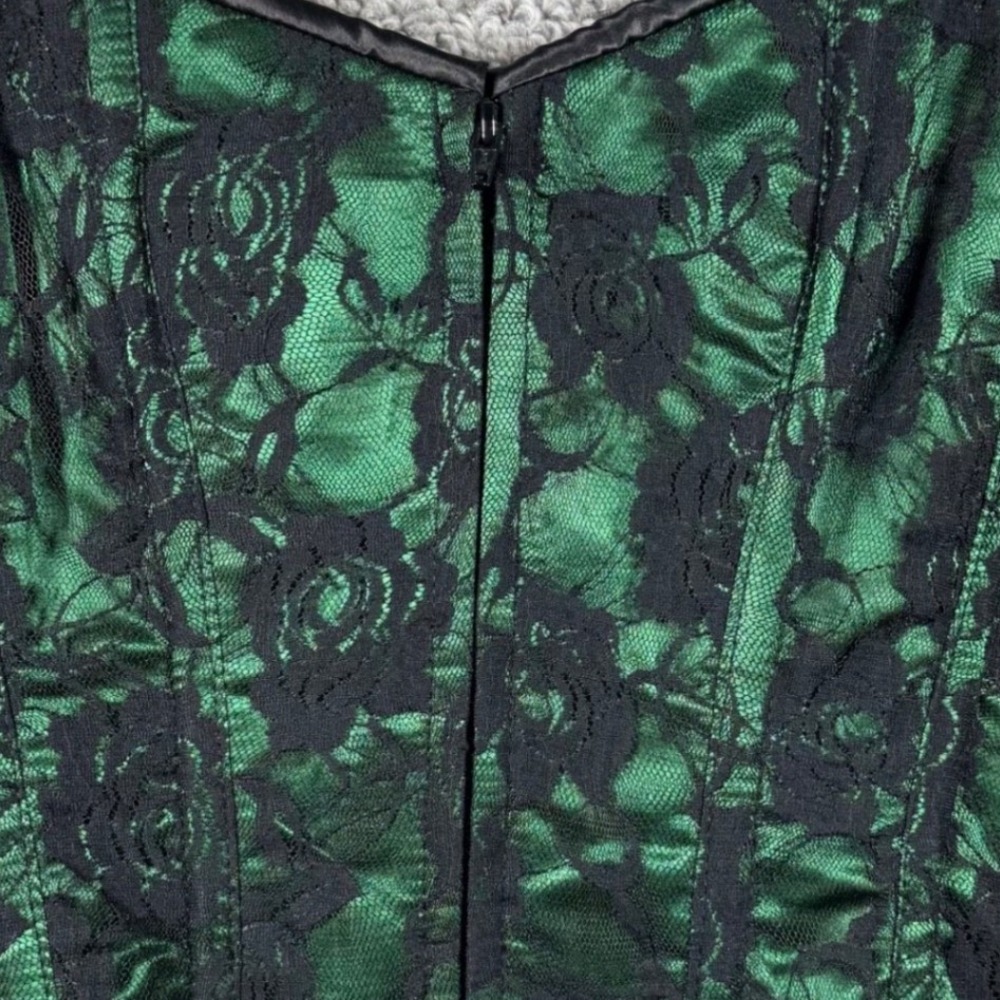 Daisy Corsets Lavish Green Lace Front Zip Overbust Boned Cincher Bustier Large - Picture 11 of 12